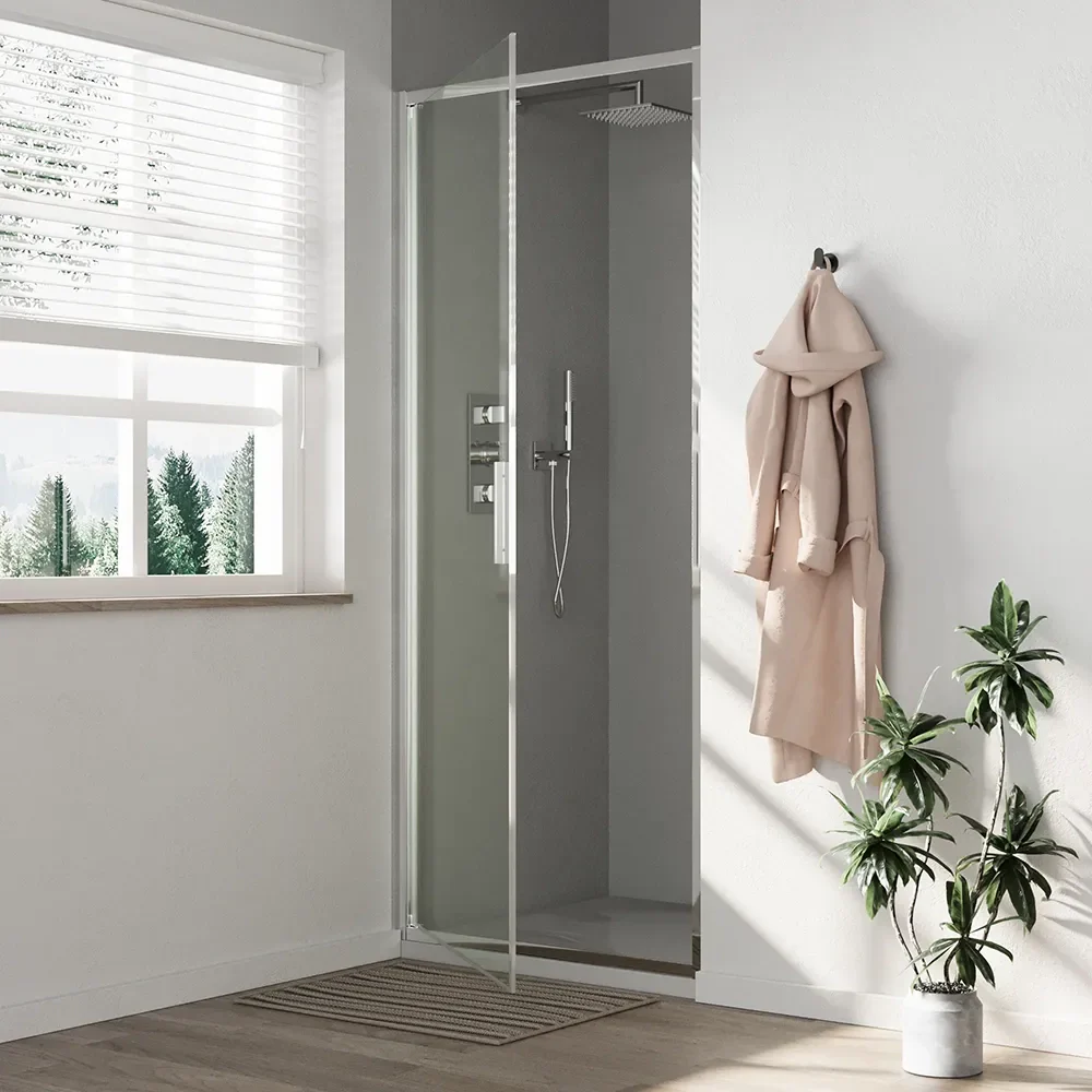 Porta doccia 90cm con apertura a battente profili slim cromati vetro 6mm trasparente h190 | Portofino - Image 3