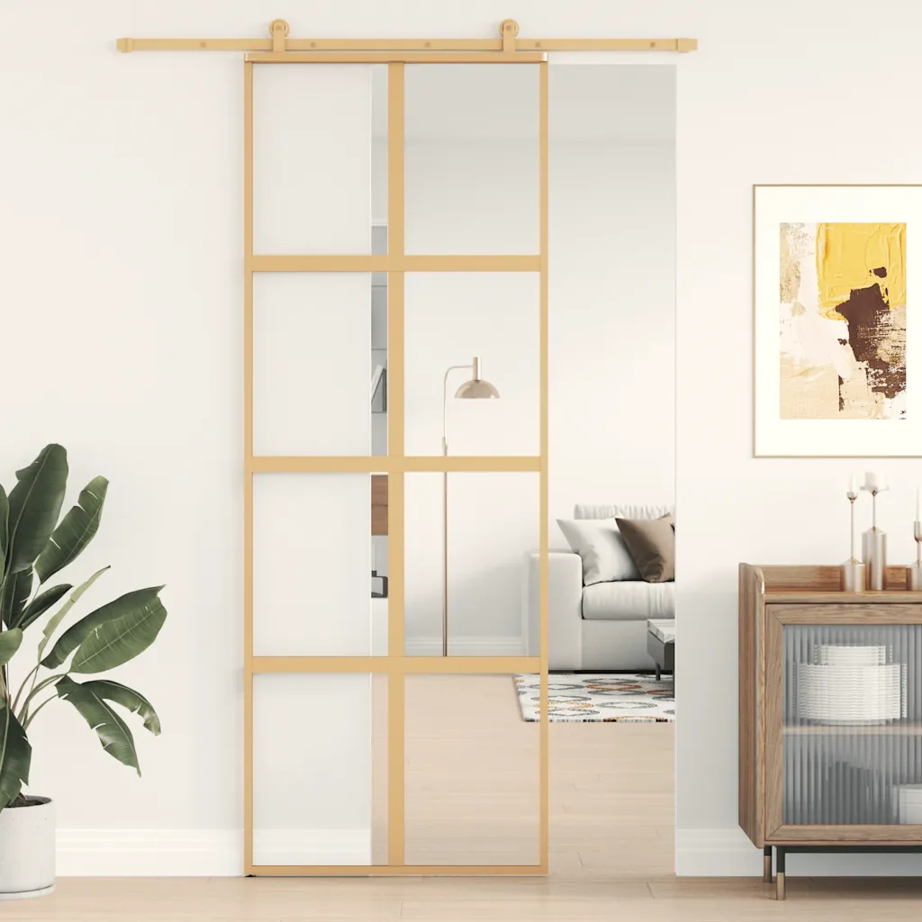 Porta Scorrevole Dorata 76x205 Vetro Trasparente ESG Alluminio 155184