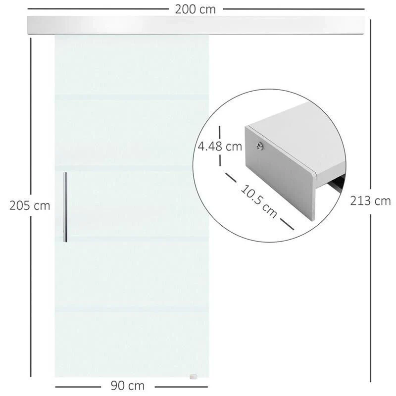 PORTA SCORREVOLE IN VETRO SATINATO CON STRISCE TRASPARENTI A BINARIO 90X205CM - Image 10