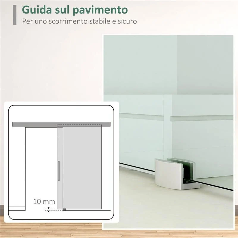 PORTA SCORREVOLE IN VETRO SATINATO CON STRISCE TRASPARENTI A BINARIO 90X205CM - Image 4