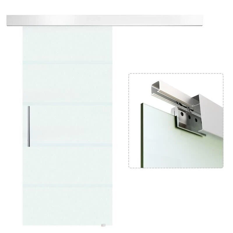 PORTA SCORREVOLE IN VETRO SATINATO CON STRISCE TRASPARENTI A BINARIO 90X205CM - Image 6