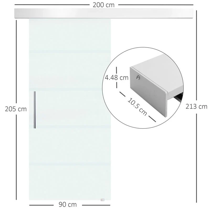 PORTA SCORREVOLE IN VETRO SATINATO CON STRISCE TRASPARENTI A BINARIO 90X205CM - Image 9