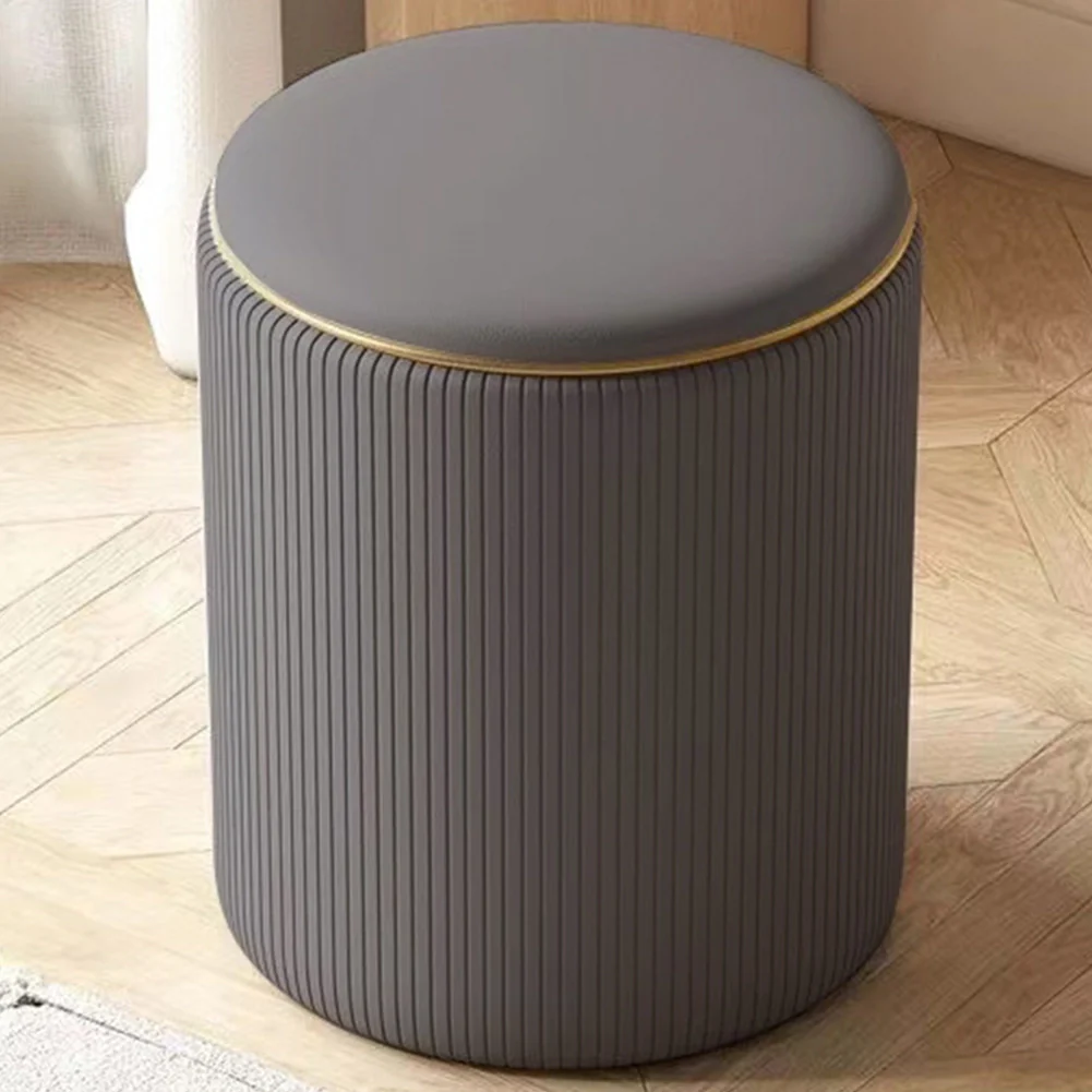 Pouf Contenitore Ecopelle Grigio Decoro Oro Poggiapiedi Seduta Imbottita 35x45cm - Image 7