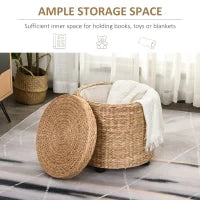 Pouf Contenitore Rotondo Stile Boho con Rivestimento Naturale, Tavolino da Salotto Ø43x43cm, Kaki - Image 4