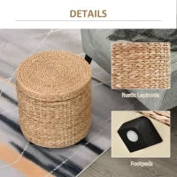 Pouf Contenitore Rotondo Stile Boho con Rivestimento Naturale, Tavolino da Salotto Ø43x43cm, Kaki - Image 6