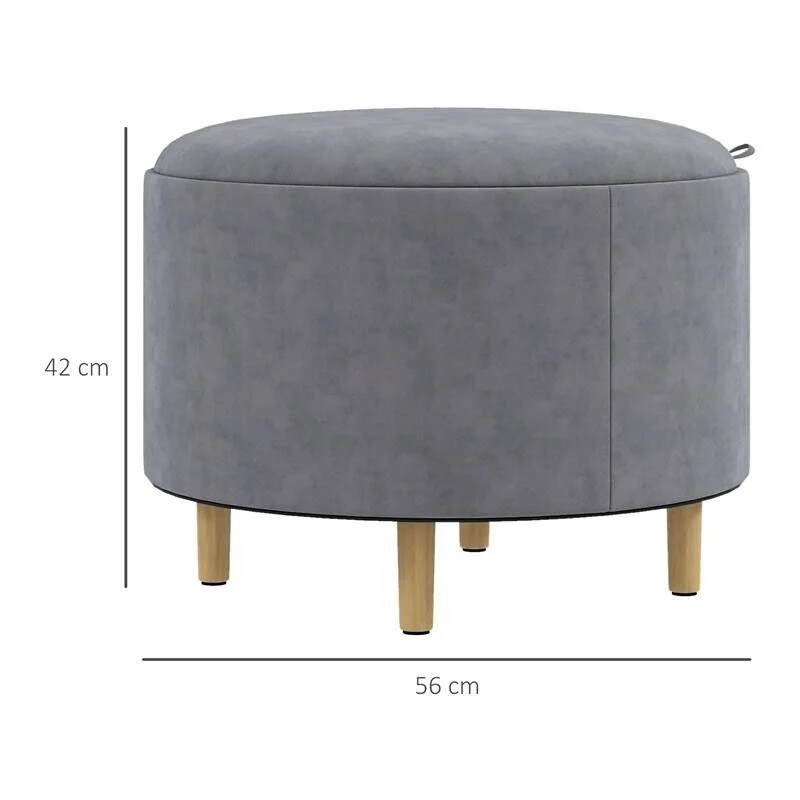 POUF CONTENITORE VELLUTATO DA 120 KG MAX CON VASSOIO A RIBALTA, IN MDF E ROVERE, 56X56X42 CM, GRIGIO - Image 9