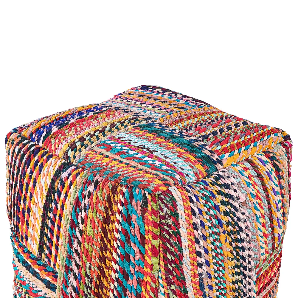 Pouf in cotone rosso blu arancione 40 x 40 cm imbottitura in EPS riciclato fatto a mano soggiorno boho - Image 2