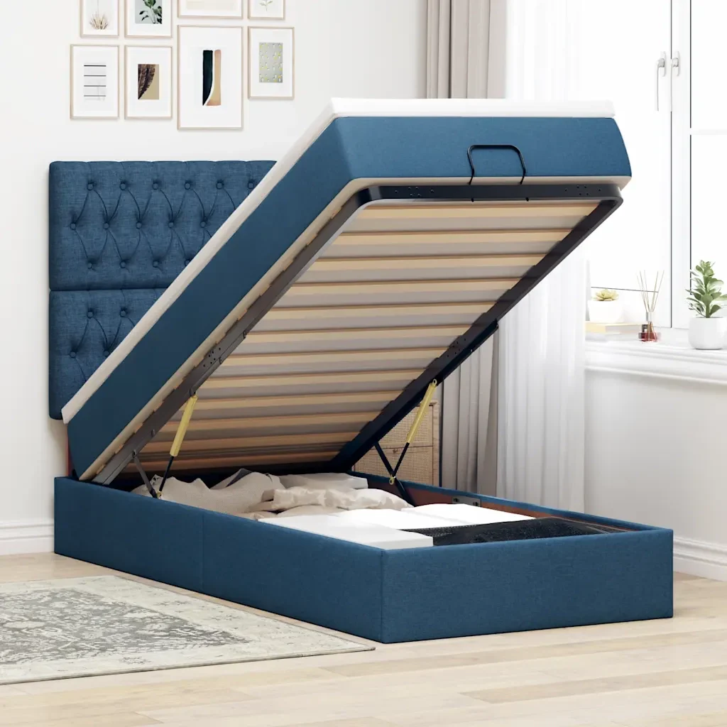 Pouf Letto con Materasso Blu 90x200 cm in Tessuto