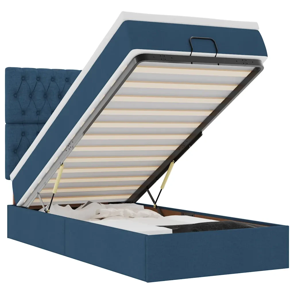 Pouf Letto con Materasso e LED Blu 90x200 cm in Tessuto - Image 2