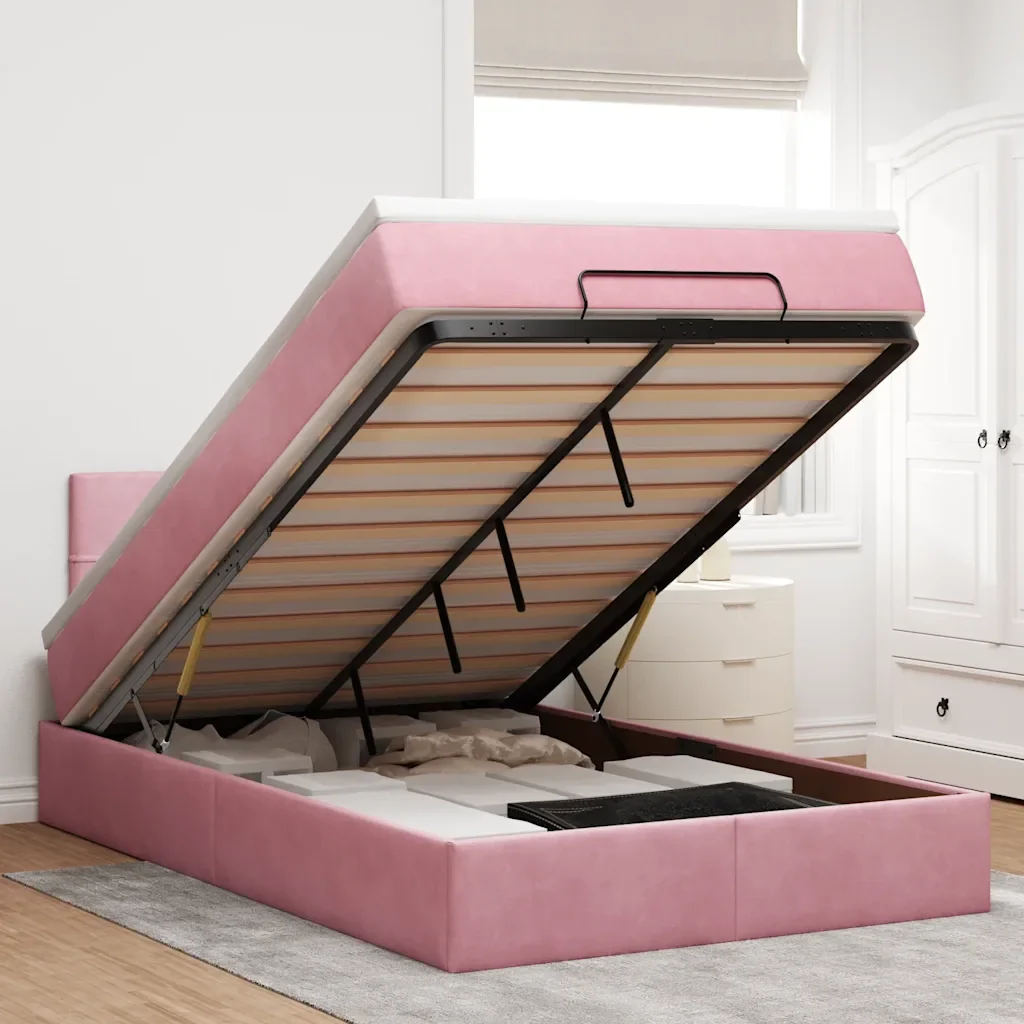 Pouf Letto con Materasso e LED Rosa 120x190cm in Velluto 3312613
