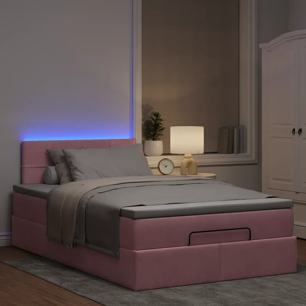 Pouf Letto con Materasso e LED Rosa 120x190cm in Velluto 3312613 - Image 3