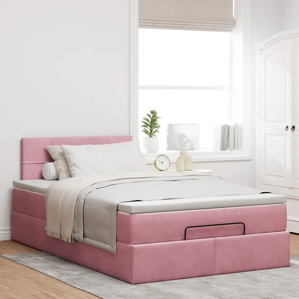 Pouf Letto con Materasso e LED Rosa 120x190cm in Velluto 3312613 - Image 4