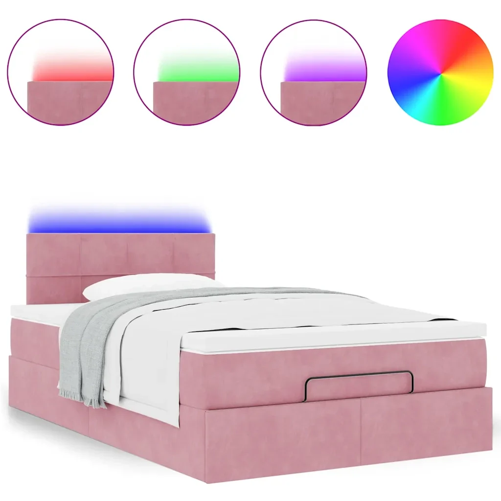 Pouf Letto con Materasso e LED Rosa 120x190cm in Velluto 3312613 - Image 5