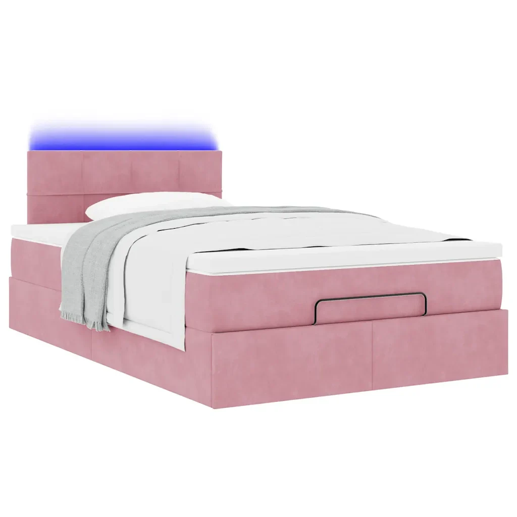 Pouf Letto con Materasso e LED Rosa 120x190cm in Velluto 3312613 - Image 6