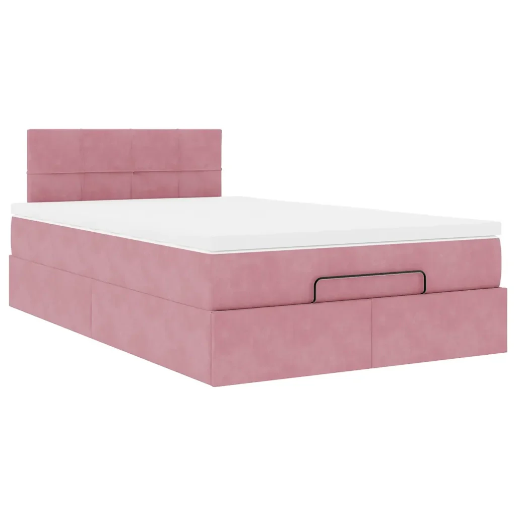 Pouf Letto con Materasso e LED Rosa 120x190cm in Velluto 3312613 - Image 7