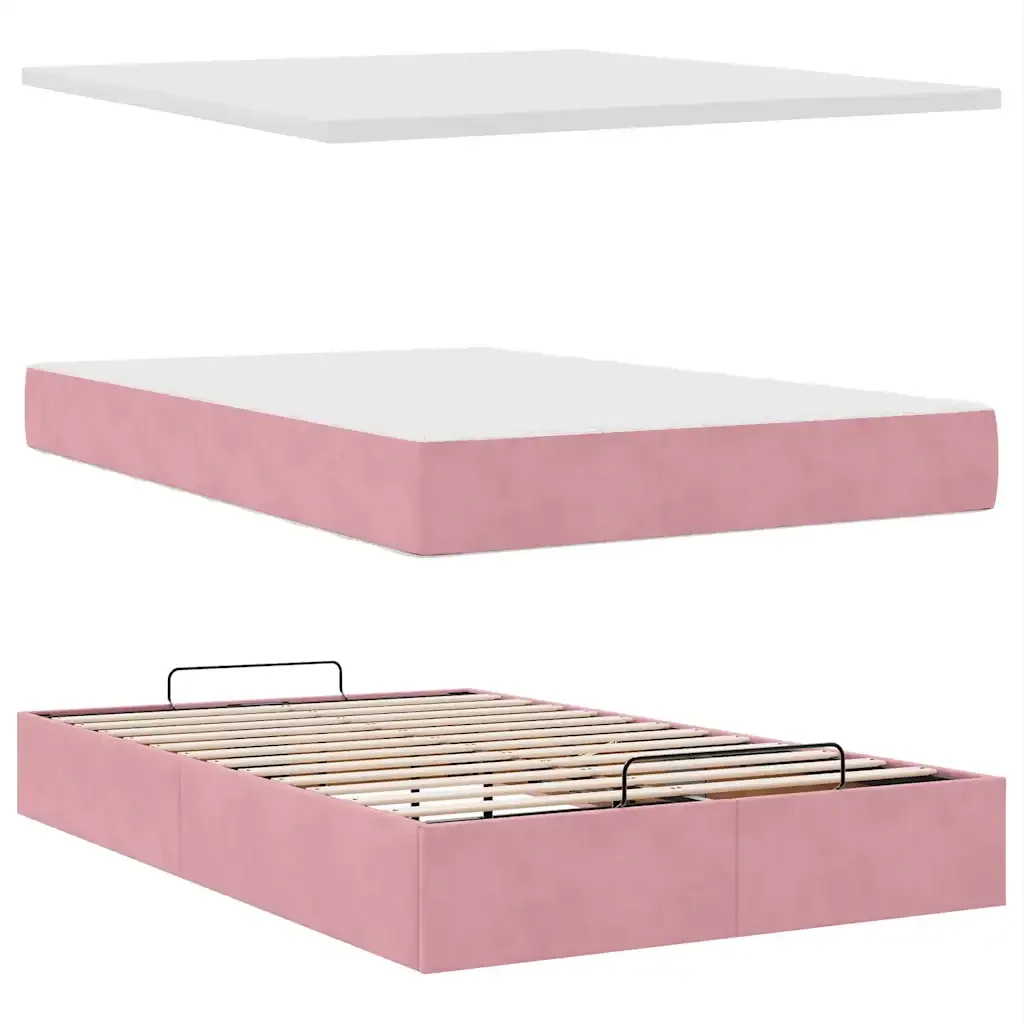 Pouf Letto con Materasso e LED Rosa 120x190cm in Velluto 3312613 - Image 9
