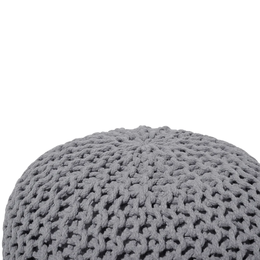 Pouf ottomana grigio scuro in cotone lavorato a maglia perline EPS riempimento rotondo piccolo poggiapiedi 50 x 35 cm - Image 2