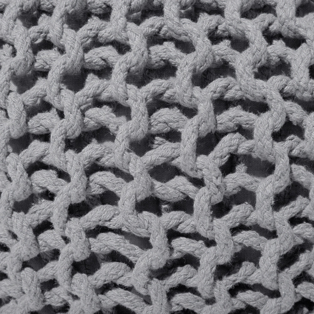 Pouf ottomana grigio scuro in cotone lavorato a maglia perline EPS riempimento rotondo piccolo poggiapiedi 50 x 35 cm - Image 5