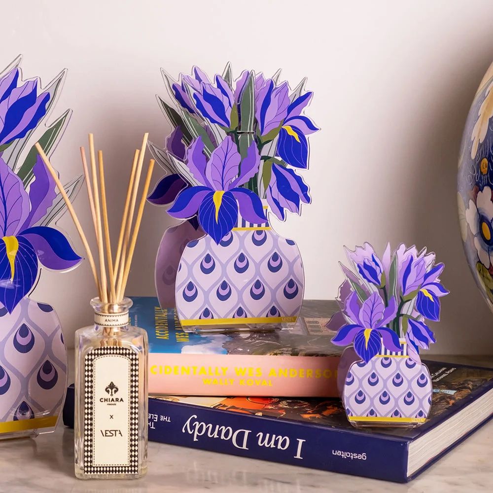 PROFUMATORE IRIS PICCOLO IN CRISTALLO ACRILICO DECORATO VIOLA FRAGRANZA BY CHIARA FIRENZE ANIMA 100ML - Image 2