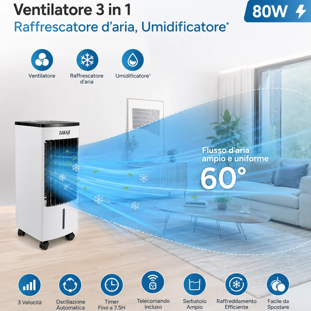 Raffrescatore a Aria 2 Blocchi Refrigeranti Umidificatore Telecomando Air Cooler - Image 4