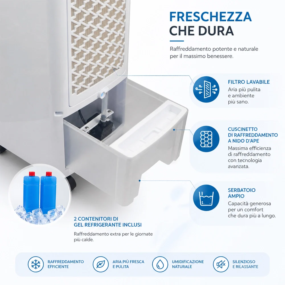 Raffrescatore a Aria 2 Blocchi Refrigeranti Umidificatore Telecomando Air Cooler - Image 8