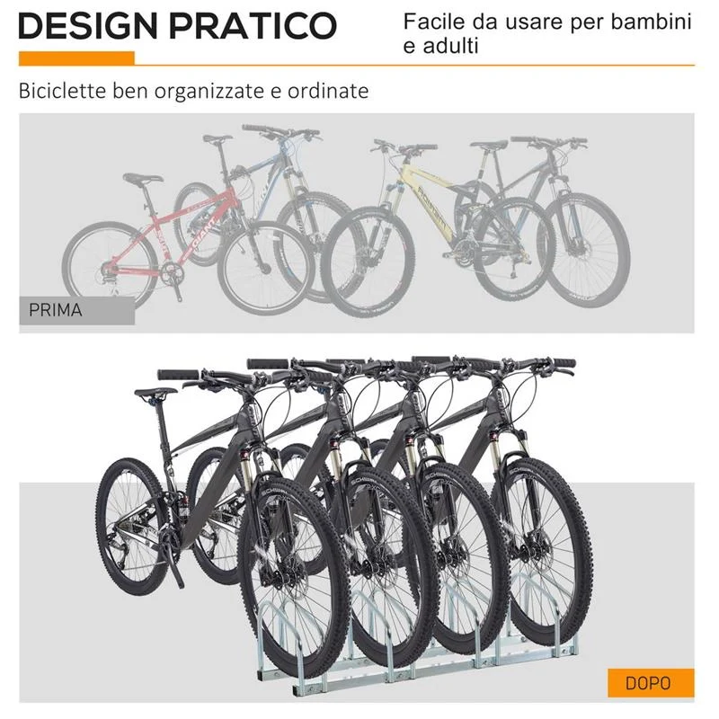 RASTRELLIERA PORTABICICLETTE PARCHEGGIO PER 4 BICICLETTE IN ACCIAIO 110X33X27 CM - Image 3