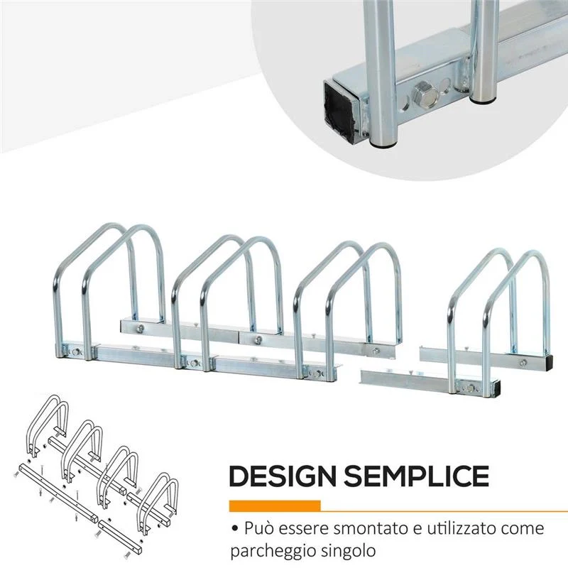 RASTRELLIERA PORTABICICLETTE PARCHEGGIO PER 4 BICICLETTE IN ACCIAIO 110X33X27 CM - Image 4