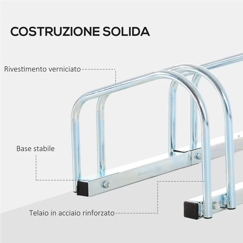 RASTRELLIERA PORTABICICLETTE PARCHEGGIO PER 4 BICICLETTE IN ACCIAIO 110X33X27 CM - Image 6