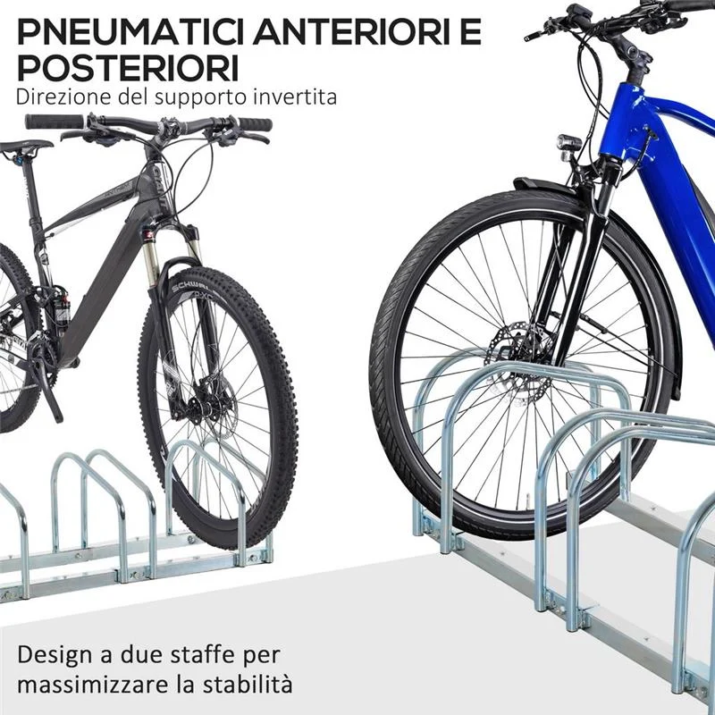 RASTRELLIERA PORTABICICLETTE PARCHEGGIO PER 4 BICICLETTE IN ACCIAIO 110X33X27 CM - Image 8