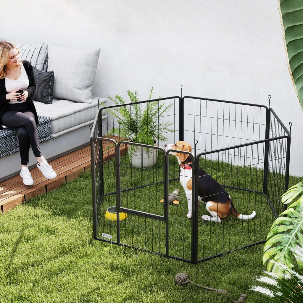 Recinto per Cani a 6 Pannelli Modulabili da 80x1,5x80A cm con Porta di Ingresso in Acciaio Nero - Image 2