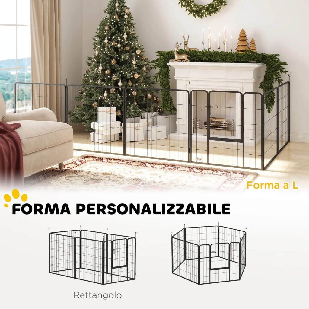 Recinto per Cani a 6 Pannelli Modulabili da 80x1,5x80A cm con Porta di Ingresso in Acciaio Nero - Image 4
