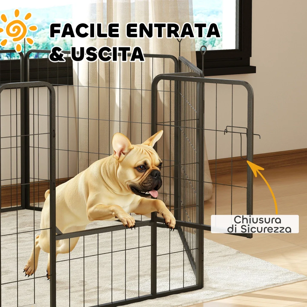 Recinto per Cani a 6 Pannelli Modulabili da 80x1,5x80A cm con Porta di Ingresso in Acciaio Nero - Image 5