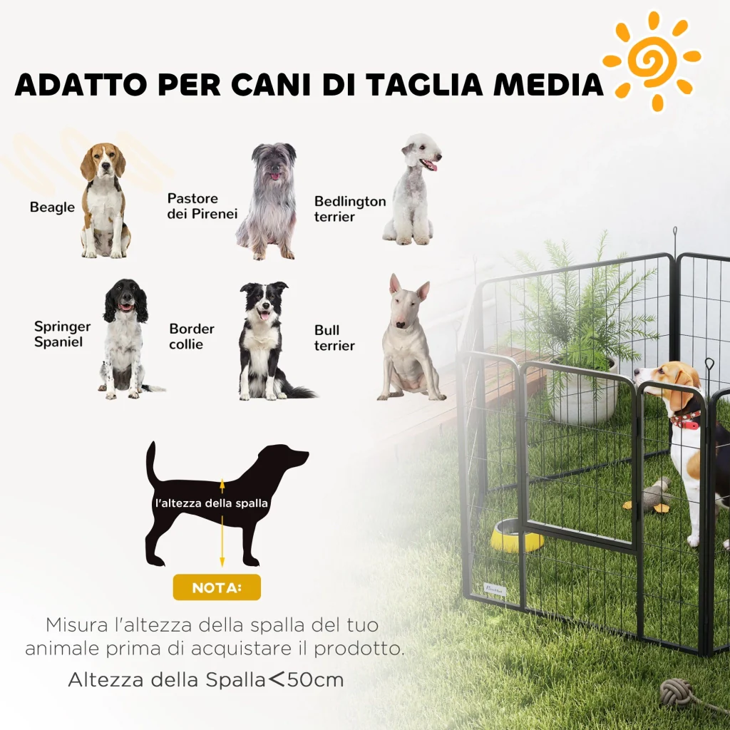 Recinto per Cani a 6 Pannelli Modulabili da 80x1,5x80A cm con Porta di Ingresso in Acciaio Nero - Image 7