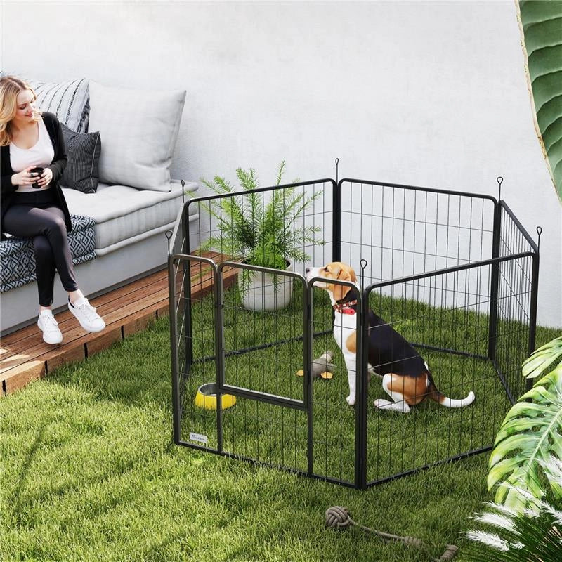 RECINTO PER CANI A 6 PANNELLI MODULABILI PIEGHEVOLE CON PORTA IN ACCIAIO, ALTEZZA 80 CM, NERO - Image 6