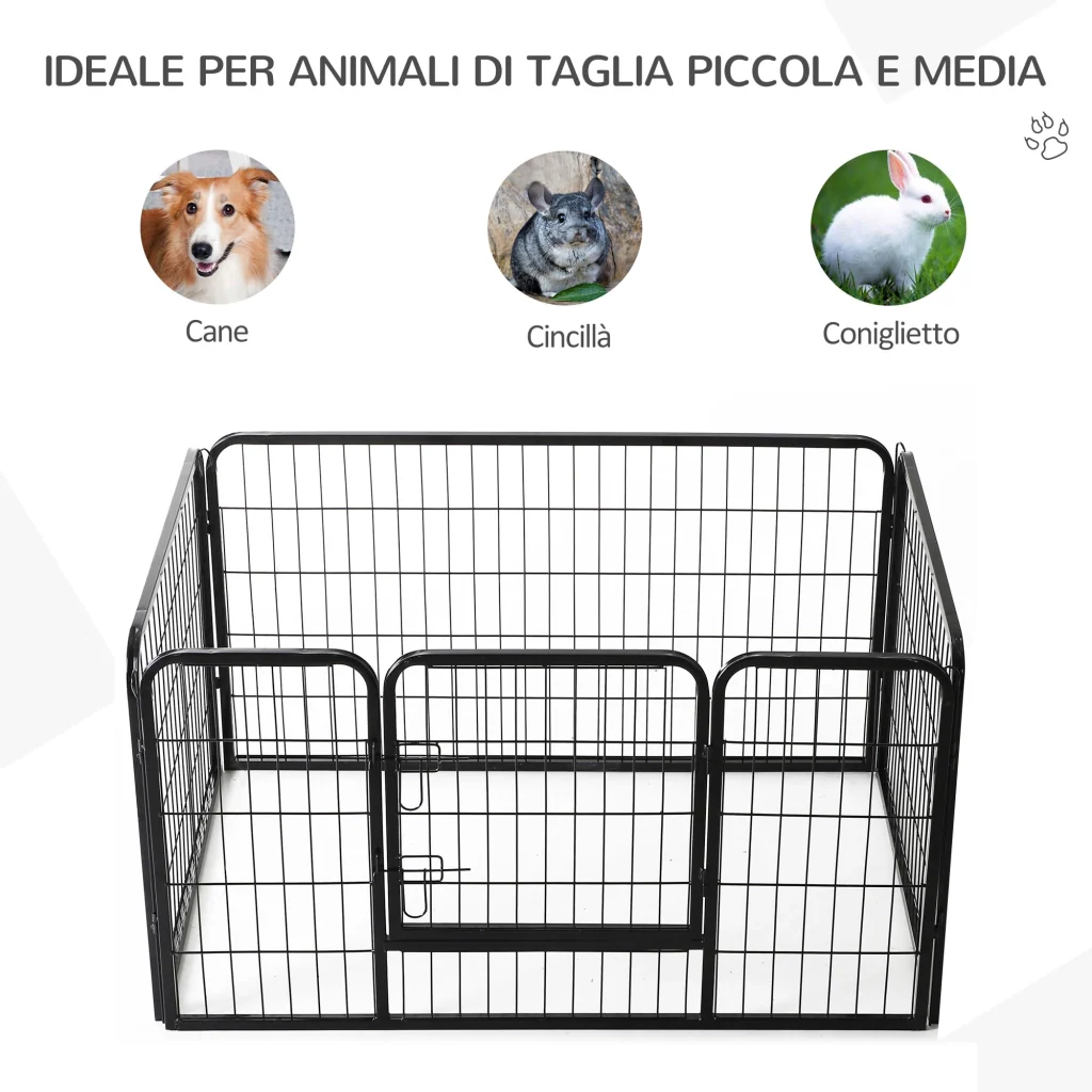 Recinto Recinzione per Animali Domestici 125x80x70 cm in Metallo Nero - Image 4