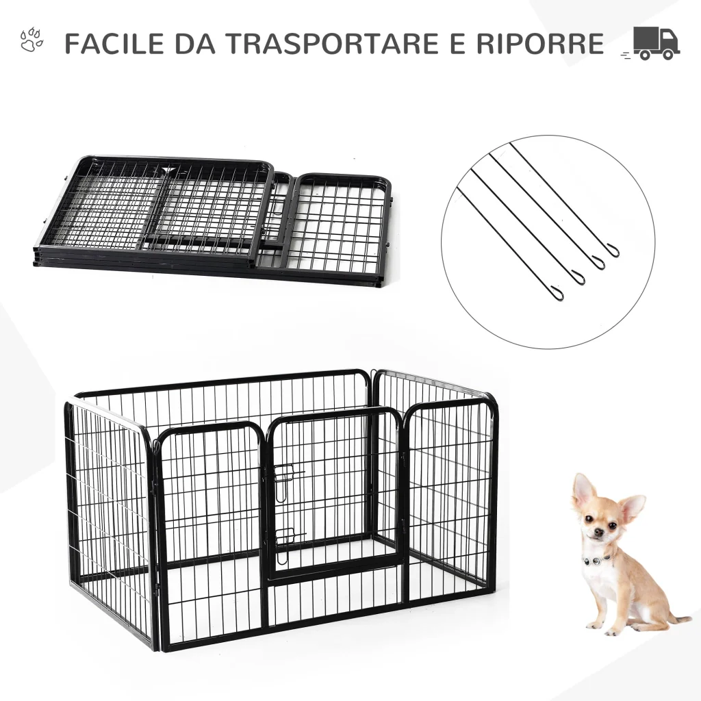Recinto Recinzione per Animali Domestici 125x80x70 cm in Metallo Nero - Image 5