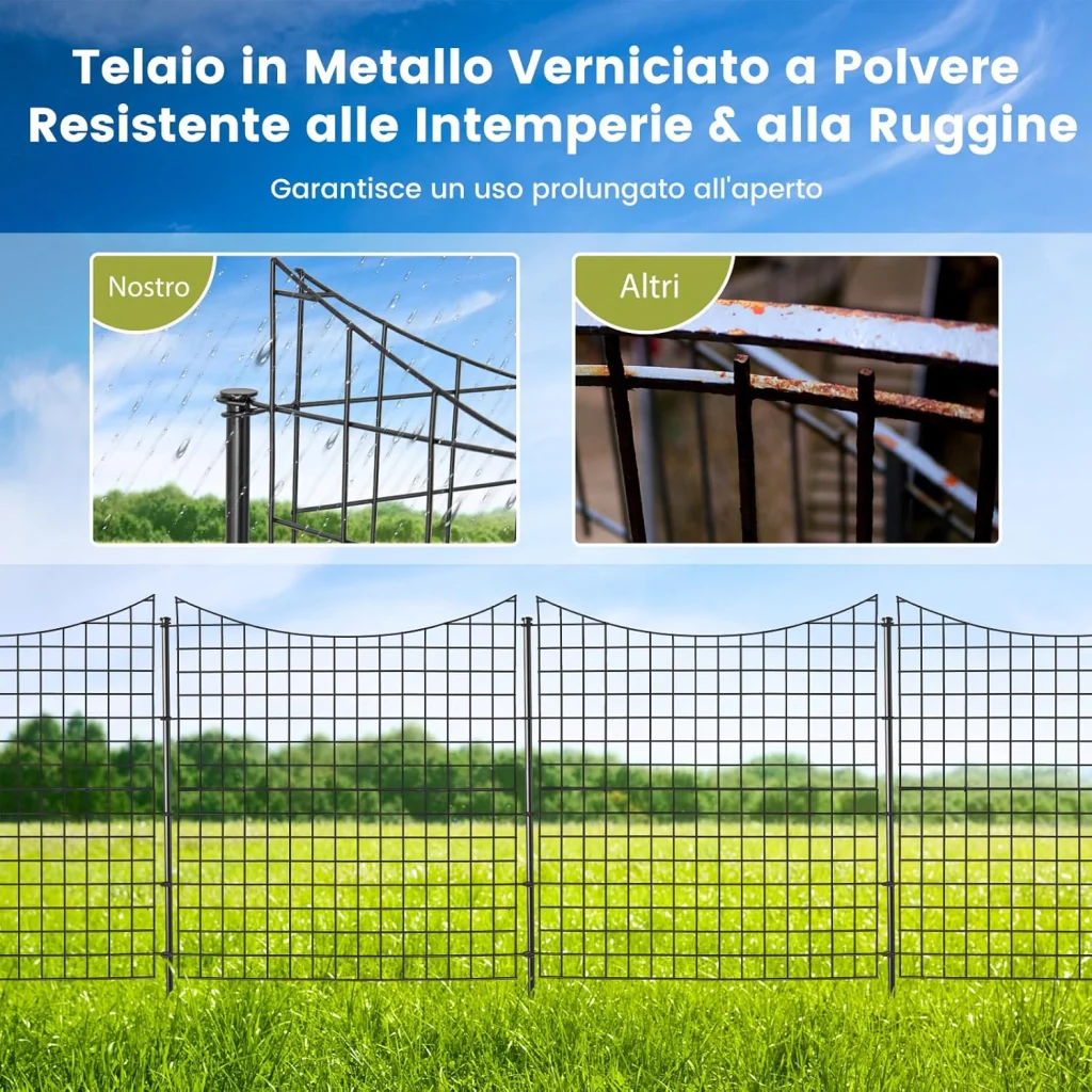 Recinzione da Giardino con 5 Pannelli e 5 Picchetti, Recinto per Aiuole 98 CM in Metallo Verniciato a Polvere Antiruggine, Pannelli per Recinzioni da Giardino, Orto ed Aiuole - Image 2