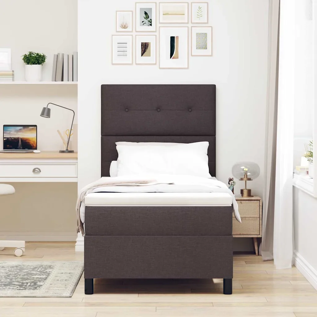 Letto a molle con strisce LED Marrone scuro 90 x 200 cm Tessuto 3342840 - Image 4