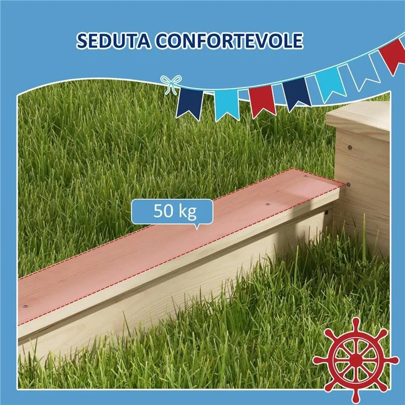 SABBIERA PER BAMBINI 3-7 ANNI CON TETTUCCIO E SET DA CUCINA, IN LEGNO DI ABETE, 180X103X144.5 CM - Image 4