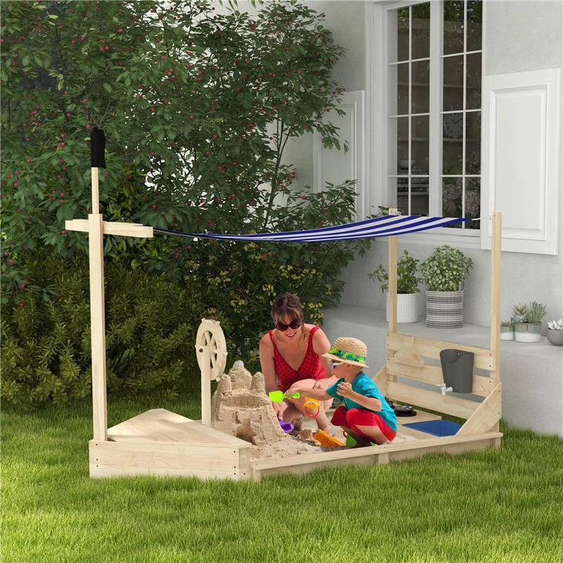 SABBIERA PER BAMBINI 3-7 ANNI CON TETTUCCIO E SET DA CUCINA, IN LEGNO DI ABETE, 180X103X144.5 CM - Image 9