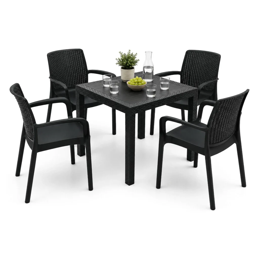 Salottino Outdoor Mataga, set Salotto da Esterno 4 Posti Made in Italy, Nero Antracite