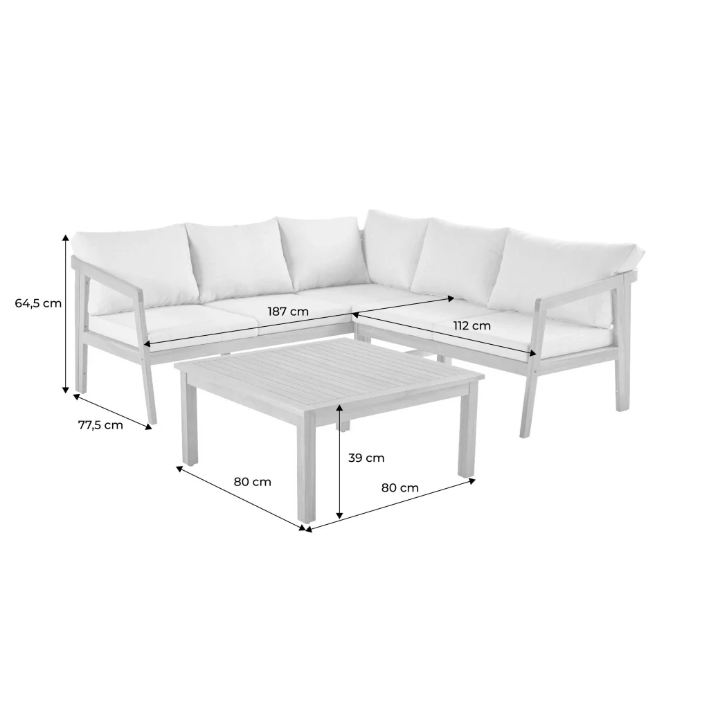 Salotto da giardino angolare in acacia, 5 posti, grigio - Image 4