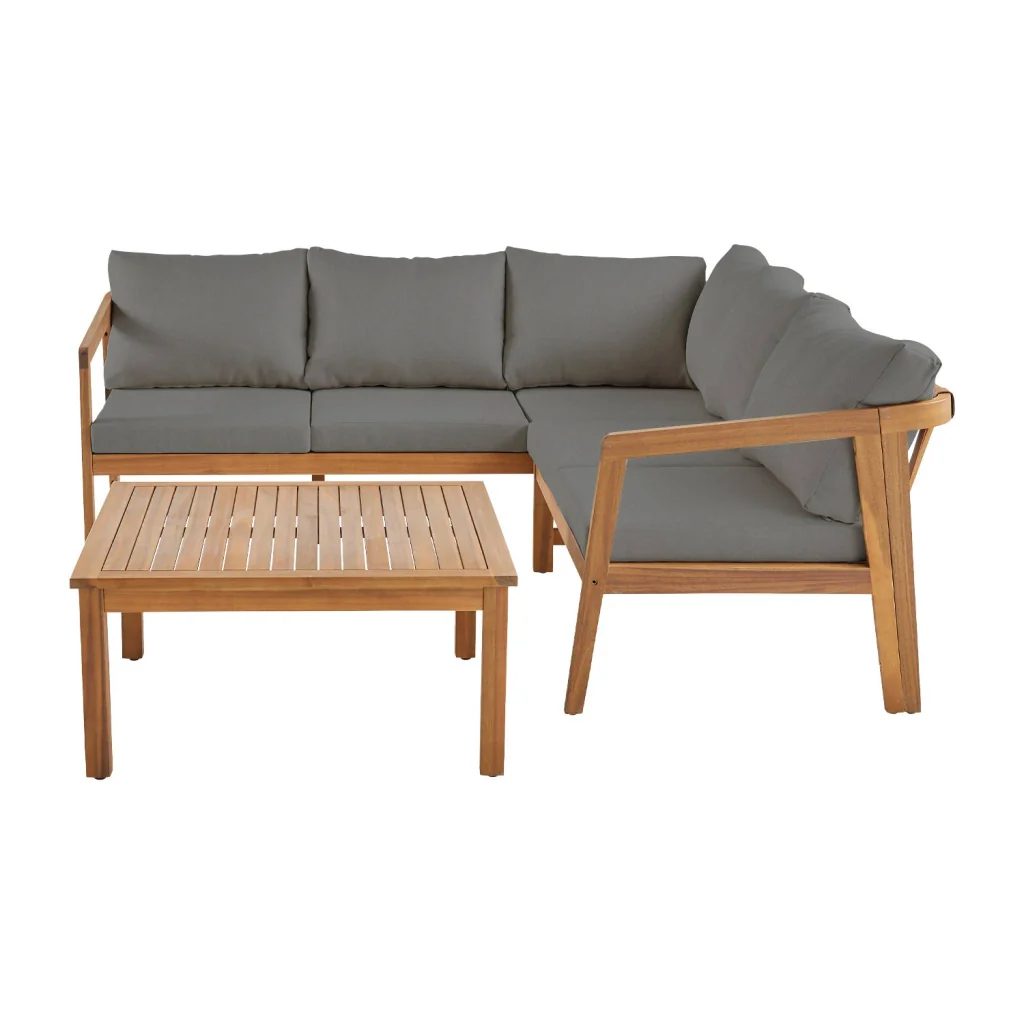 Salotto da giardino angolare in acacia, 5 posti, grigio - Image 7