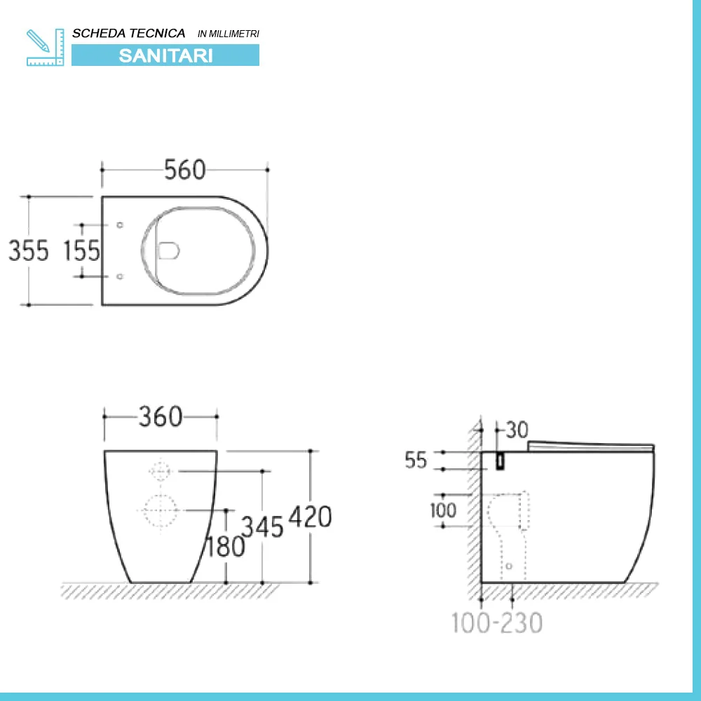 Sanitari filo parete traslati wc con sedile soft-close e bidet in ceramica bianca – Osaka - Image 4