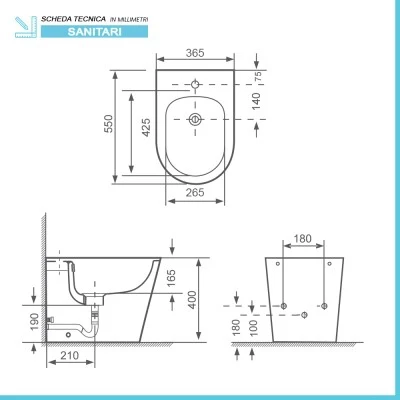 Sanitari filomuro monoblocco Rimless bianco con sedile copriwc Tygo - Image 4