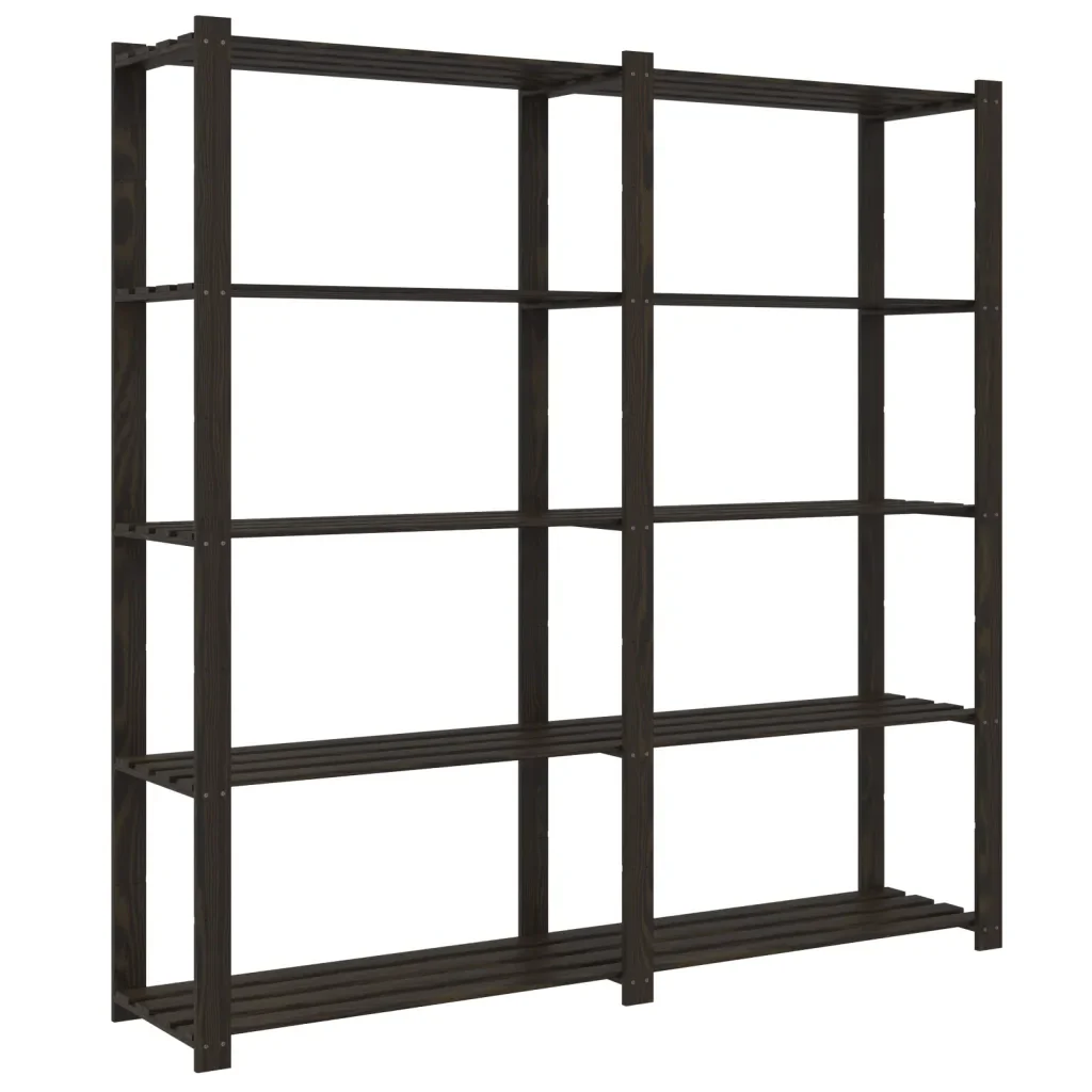 Scaffale a 5 Livelli Nero 170x38x170 cm in Legno di Pino 373406 - Image 5