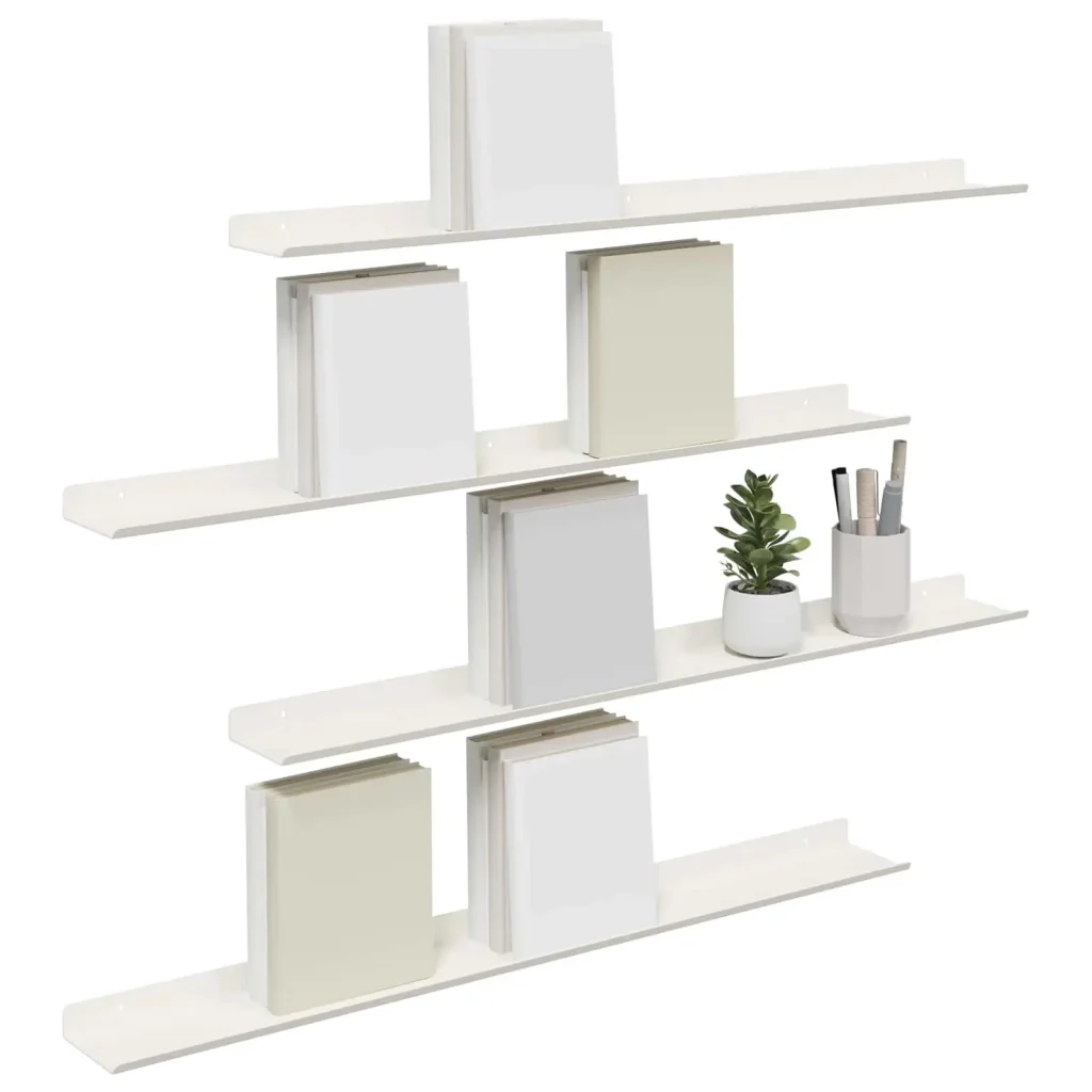 Mensola sospesa 4 pcs Bianco 80 x 9 x 2,5 cm Acciaio 8003983 - Image 3