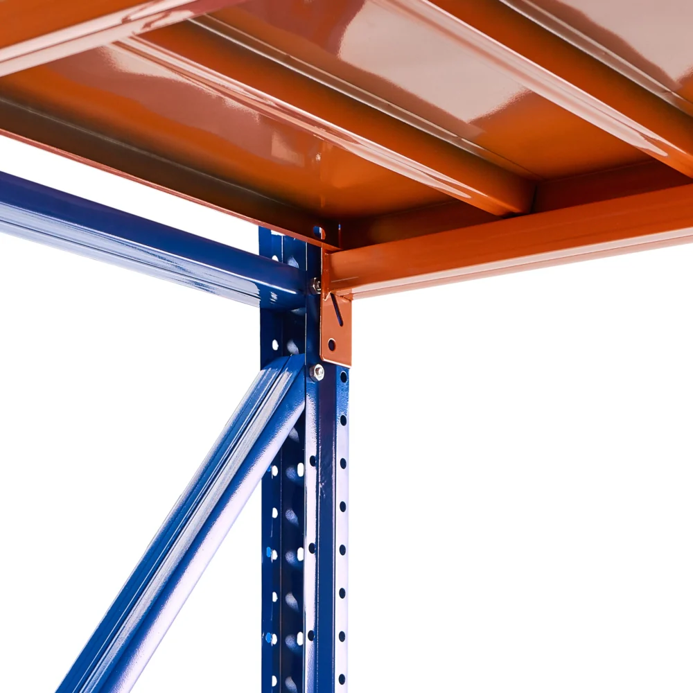 Scaffale moderno in metallo per esterni 4 ripiani arancione e blu 150 cm giardino garage - Image 3