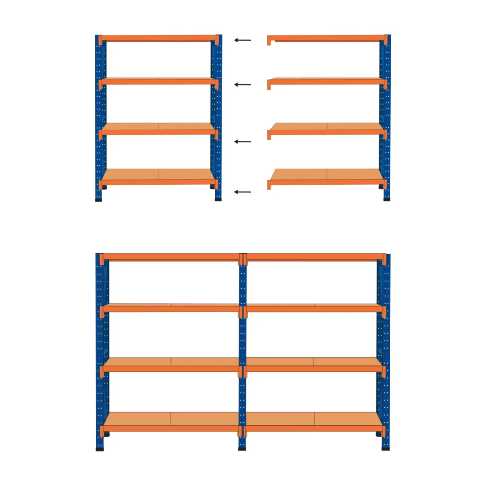 Scaffale moderno in metallo per esterni 4 ripiani arancione e blu 150 cm giardino garage - Image 8