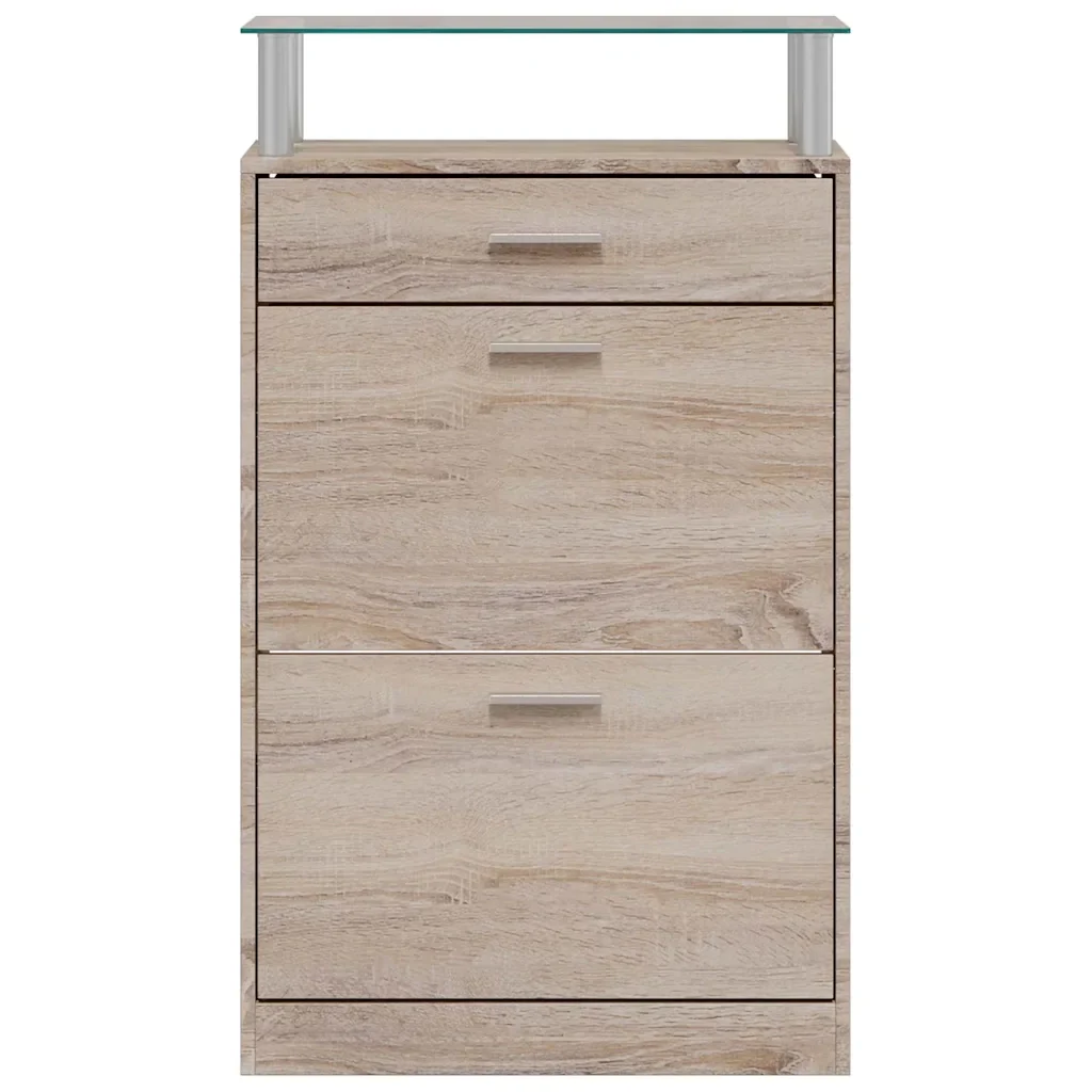 Scarpiera con 1 Cassetto e Mensola Vetro Sopra in Legno Rovere cod mxl 49944 - Image 3